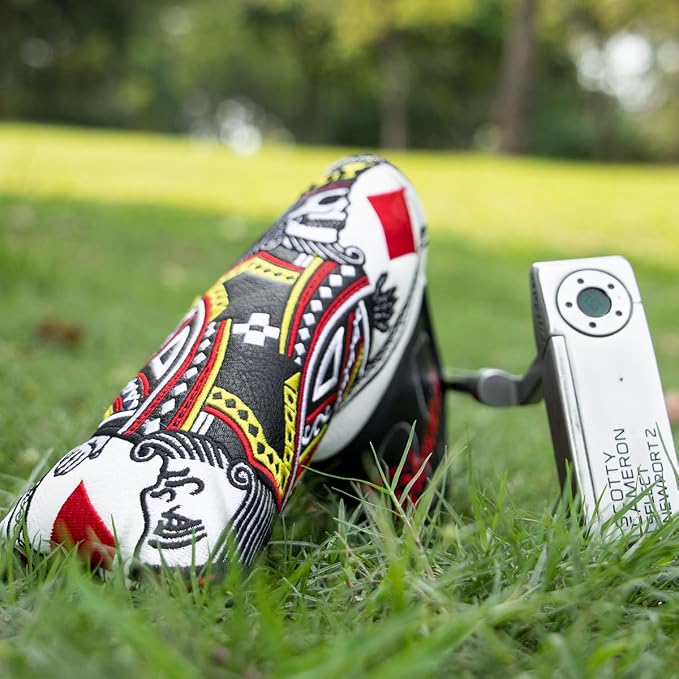 Golf Club Covers Poker Diamond King Driver Cover Fariway Wood Headcover 3 Hybrid Head Covers Blade Putter Cover Mallet Putter Haedcovers with Magnetic Closure for Most Brand