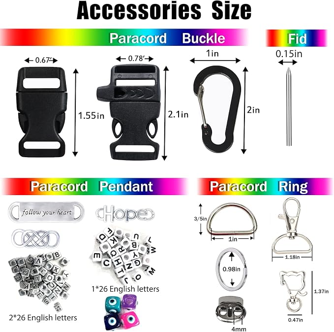 Paracord Combo Kit - 36 Colors, Multifunction Ropes & Accessories for Crafts