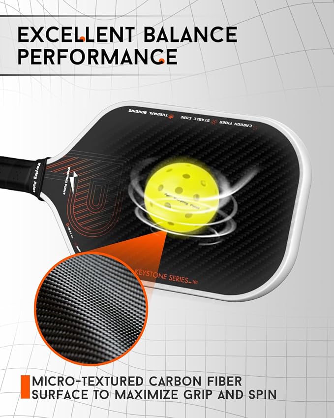 Warping Point Pickleball Paddle, Carbon Fiber Paddle with Endura Friction Surface, Polymer Honeycomb Core, Design for Ultimate Spin & Power, Large Sweet Spot & Contro, USAP Approved
