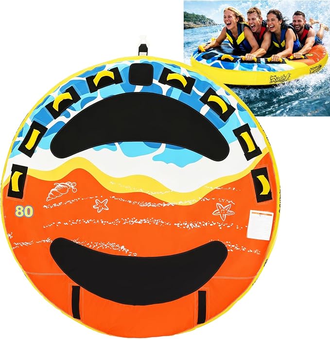 Heavy-Duty Towable Tube for Boating, Boat Tubes with Nylon Cover, Inflatable Water Sport Towables with Front Back Tow Points, Super Round Design
