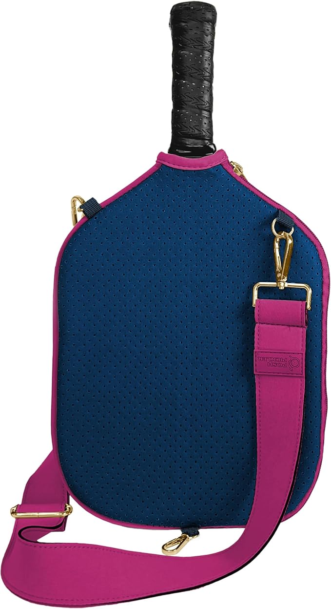 Posh Pickler Crossbody Neoprene Pickleball Bag - Paddle Cover with Adjustable Strap, Built-in Pocket for Essentials, Carabiner Fence Clip, Add-On Ready D-Rings, and Durable Design for Everyday Use
