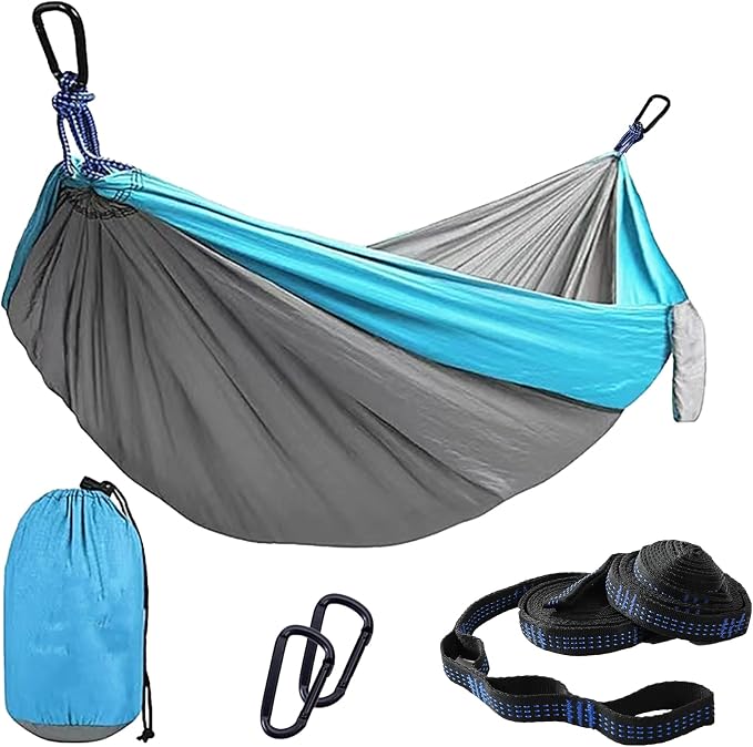 Camping Hammocks, Double & Single Hammock with Tree Straps,Portable Lightweight Parachute Nylon Camping Gear for Outside Hiking Beach Backpack Survival Travel- Up to 500lbs