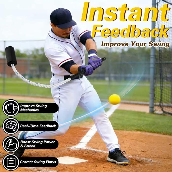 Baseball & Softball Swing Trainer Set – Rope Swing Training Bat with 12 Soft Foam Balls for Real-Feel Swing & Hitting Practice, Batting Training Aid for Youth Beginners