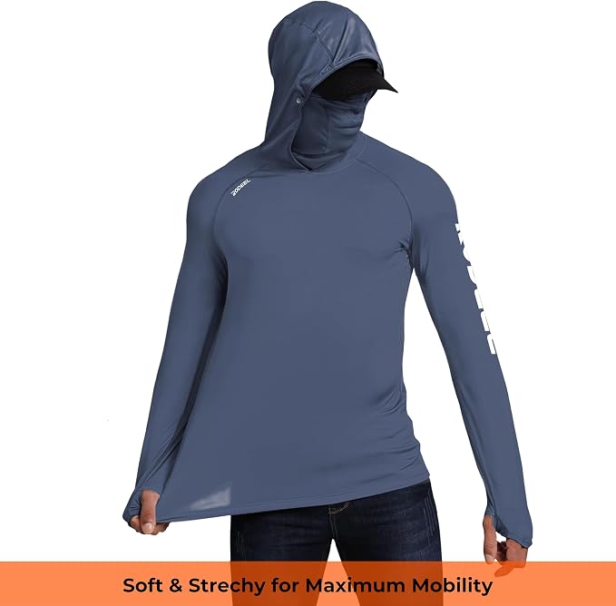 Rodeel Men's UPF 50+ Performance Fishing Hoodie, Long Sleeve Sun Protection Athletic Quick-Dry Breathable T-Shirt