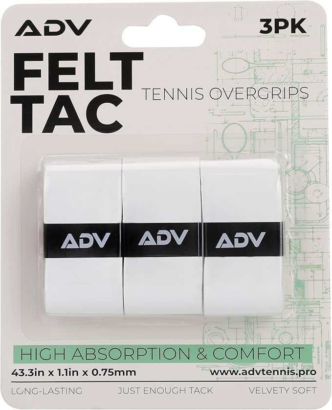 ADV Dry Tennis Overgrip Tape - 3, 6, 12, 30, 60 Pack - FeltTac Tennis Racket Grip Tape - Ultra Absorbent Tennis Grip Tape - Comfort Tennis Racket Grips - Tennis Grips Overgrip