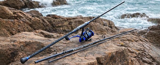 Sougayilang Spinning Reel and 2-Piece Fishing Rod Combo, Durable Graphite & Fiberglass Rod, Split-Grip Cork Handle,Right/Left Handle Position