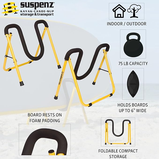 Suspenz SUP Stands, Stand Up Paddle Board, Surfboard Foldable Racks, EZ-Fold Portable Stand, Yellow 22-1901