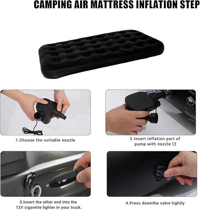 Onirii Twin Size Single Camping Air Mattress Bed with Air Pump | 75"x 39"Thickened Portable Inflatable Mattress Blow Up Air Mattress,Travel Sleeping Bed Pad for Camping Home Hiking(Black)