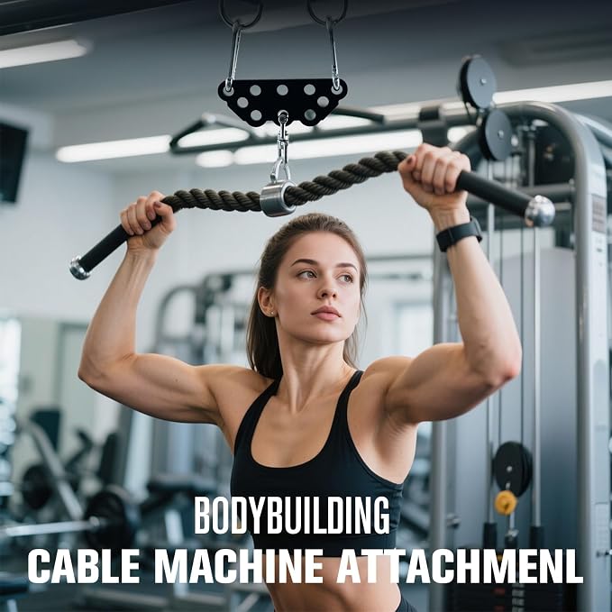 Multi-Grip LAT Pull Down Bar for Home Gym Fitness, Spreader Plate LAT Pulldown Attachments for Pulley System Cable Machine, Double to Single Cable Attachment Exercise Handle