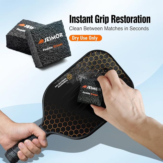 Pickleball Paddle Eraser – Paddle Cleaner for Carbon Fiber & Graphite Paddles, Removes Ball Residue & Dust, Restores Spin & Grip, Includes Clear Carry Case