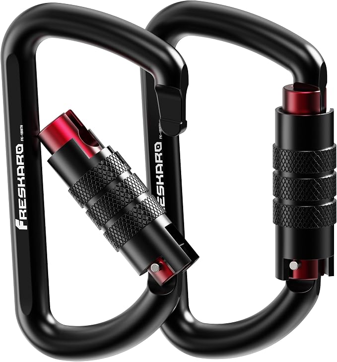FresKaro 3pcs 25kN Climbing Carabiners with 2pcs 12kN Twist Lock Carabiners, Black Color