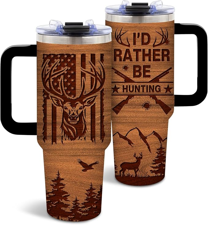 DUUV Hunting Tumbler 40oz, Insulated Hunting Gifts for Man Hunter | Deer Gift for Man Dad, Deer Cup, Hunting Deer Tumbler Leakproof, Fathers Day Ideal Gift, I'd Rather Be Hunting, 1 Pack