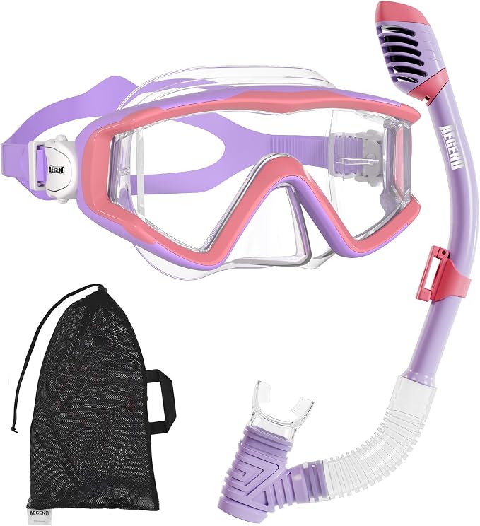 Aegend Snorkeling Gear for Adults Youth Kids, Snorkel Mask with Top Dry Valve - Panoramic View Anti-Leak and Anti-Fog with Mesh Bag for Snorkeling, Scuba Diving, Freediving & Swimming