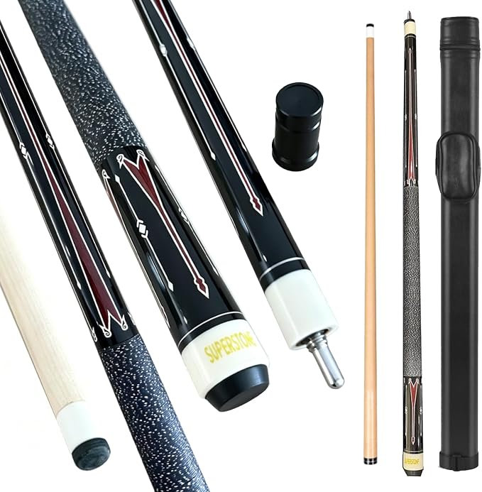 SUPERDIAMOND Pool Cue Stick Set Billiard Cue Sticks with Hard Case, 2-Pieces 58" Pool Table Sticks, 12.5 mm Tip Pool Queue,Pool Stick Set for Home Recreation, Billiards Clubs, Training