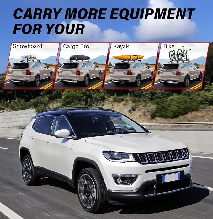 300lbs Roof Rack Cross Bars Compatible with Jeep Compass 2018-2026, Heavy Duty Aluminum Lockable Car Roof Rails Crossbar for Rooftop Cargo Luggage Kayak Canoe Bike Snowboard Black