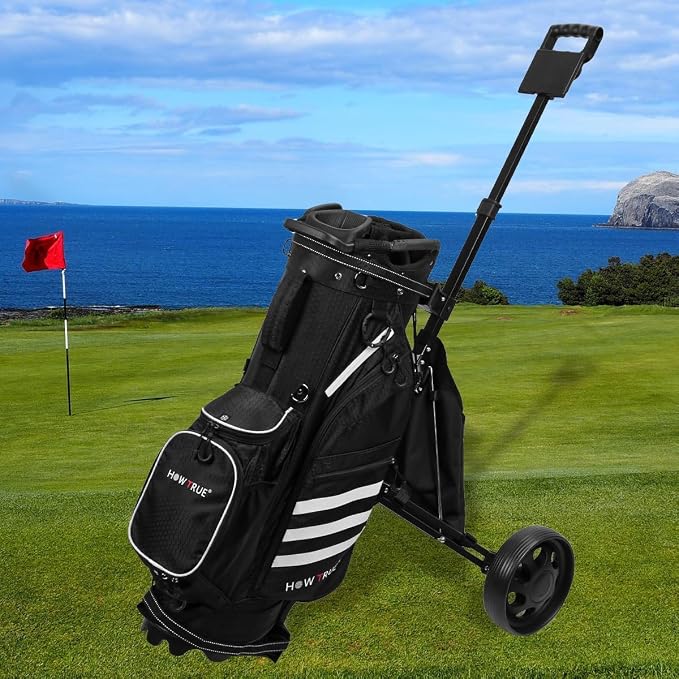 HOW TRUE 2 Wheel Foldable Golf Push Cart Collapsible Golf Trolley Push Pull Golf Cart Golf Hand Cart 2 Wheel Kids Golf cart Golf Bag cart