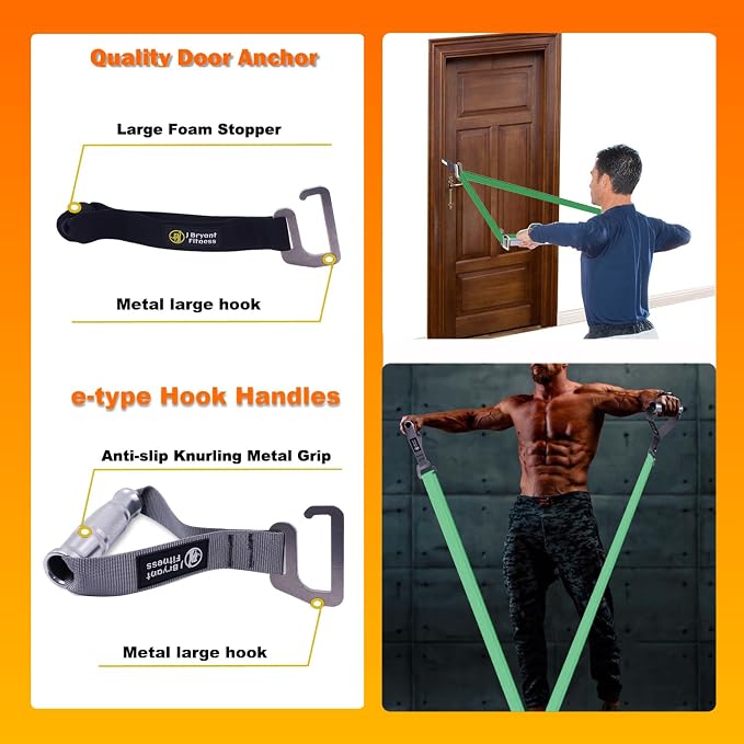 J Bryant Fitness Heavy-Duty Resistance Band Bar with Resistance Bands, E-Shaped Hook Design, 500lb Load Capacity, Anti-Slip Surface, Carry Bag Included, for Strength Training and Fitness
