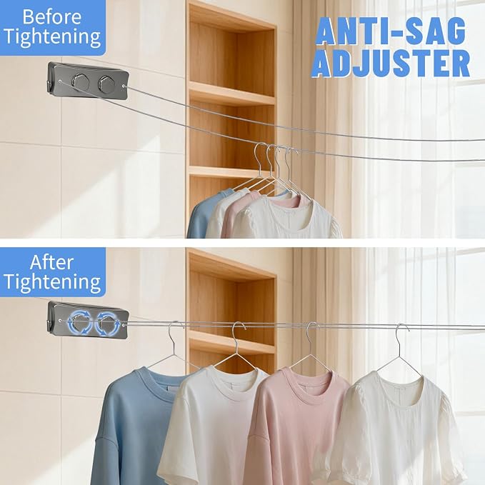 Premium Upgraded Heavy Duty Retractable Clothesline Indoor 16.7Ft Wall Mounted Invisible Clothes Line for Laundry Room & Bathroom | Space Saving Compact Travel Drying Rack for Balcony, Apartment & RV