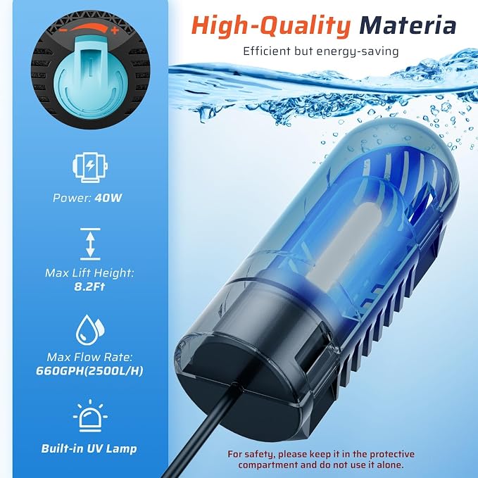 Antfraer Pond Filter with U-V Clarifier & 660GPH Fountain Pump Kit - Pond Filter Box for 1180 Gallon Outdoor Ponds, Koi Ponds, Waterfalls & Aquariums (Corded Electric)