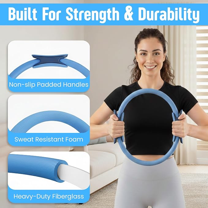Pilates Kit for Women – 16 Pcs Home Pilates Equipment Set with Magic Circle Ring, Ball, 5 Resistance Bands, Yoga Strap, Ankle Weights, Grip Socks & More | Pilates Starter Kit