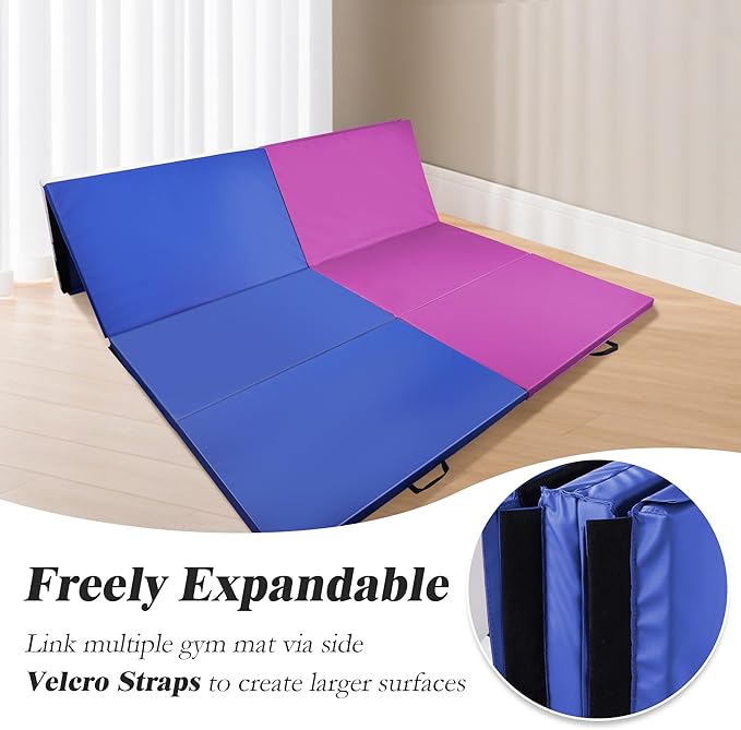 Fitvids 4'x8'x1.9" Gymnastics Mat, Home Exercise Mat with Carrying Handles, Folding Gym Workout Tumbling Mat for Yoga, Pilates, Stretching, MMA, Core Workouts, Fitness Aerobics Mats for Gym Training