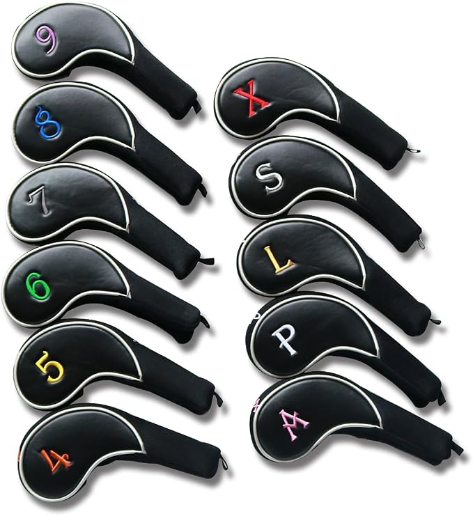 CRAFTSMAN GOLF Black Iron Head Covers Headcover Set with Colorful No. for Taylormade Cobra Mizuno Etc.Suitable for Right and Left Hander Golfer