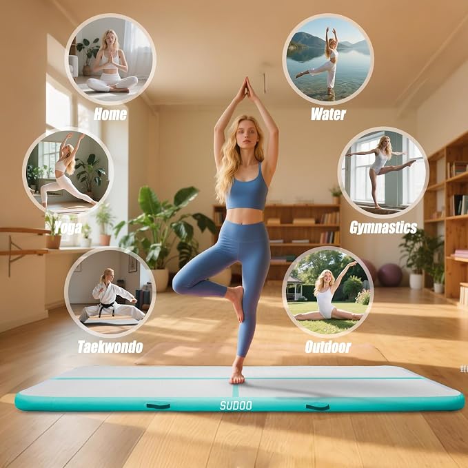 SUDOO Gymnastics Air Mat 10ft/13ft/16ft Inflatable Air Tumble Track Mat 4" Thick Tumbling Mat With Pump or No Pump for Training Tumble Yoga Cheerleading Parkour Beach Water Activities Home Use