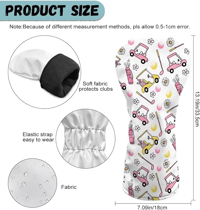 Rnyleeg Golf Club Head Covers for Women Driver Head Cover Leather Fairway Wood Headcover Hybrid Headcovers for Golf Clubs