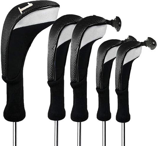FINGER TEN Golf Club Head Covers Woods Driver Fairway Hybrid 3/4/5 Set, Headcovers Men 1 3 5 7 X Interchangeable Number Tag, Fit All Wood Clubs