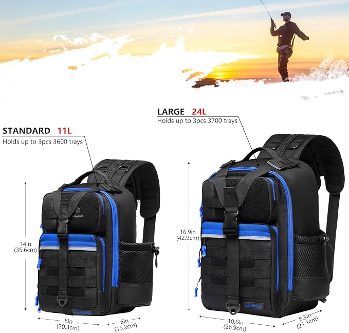 BASSDASH Convertible Fishing Backpack Sling Bag with Rod Holder, Adjustable Tactical Water-Resistant Tackle Storage Pack FP07