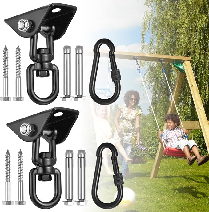 2-Pack Hammock Hanging Kit, 360-Degree Swivel Heavy-Duty Swing Hooks, Supports 1200 lbs, Stainless Steel Swing Hardware for Hammocks, Playgrounds, Yoga, Chairs & Heavy Bag. Installs on Concrete/Wood.