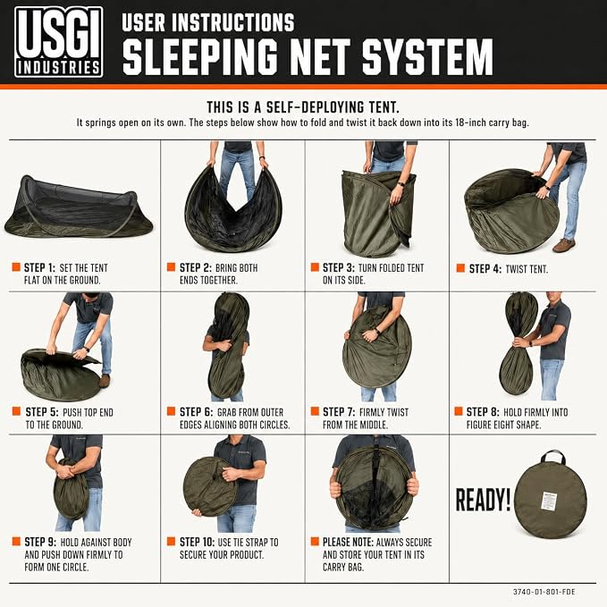 USGI Industries Bivy Tent | Lightweight Single Person Sleeping Net System for Outdoors, Camping, Survival, Hiking, Backpack | Mesh Protection