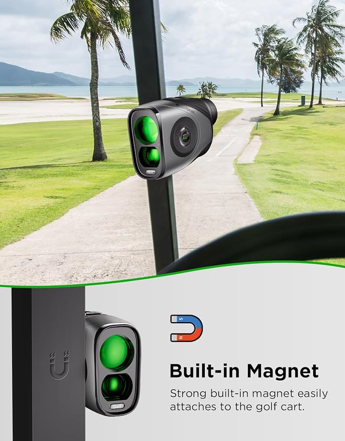 Golf Rangefinder with Slope, 1200Y Laser Range Finder for Golf, 7X Magnification, Flag Lock with Vibration, Magnetic Cart Mount, Ultra-Clear Display, USB-C Rechargeable, Waterproof