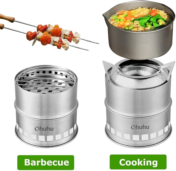 Ohuhu Wood Burning Camp Stoves + 12 Plates Camp Stove Windscreen for Camping Picnic, Backpacking, Cooking