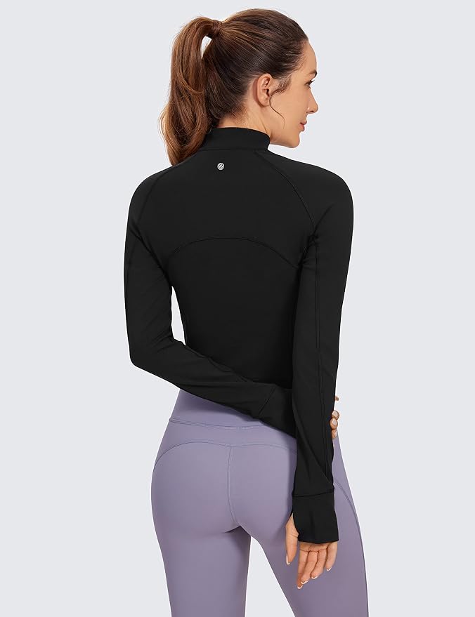 CRZ YOGA Butterluxe Half Zip Long Sleeve Shirts for Women - Workout Athletic Yoga Tops Crop Collared Quarter Zipper T-Shirt