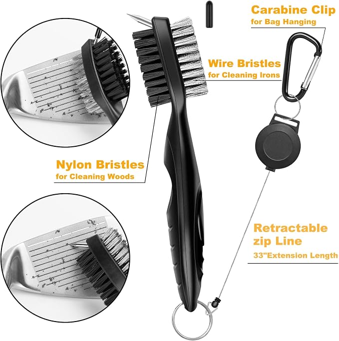 2 PCS Magnetic Golf Towels with Brush and Divot Tool, Microfiber Golf Towel with Wire Cleaning Cloth for Men, Industrial Strength Magnet for Strong Hold to Golf Bags, Carts or Clubs (Black Red)