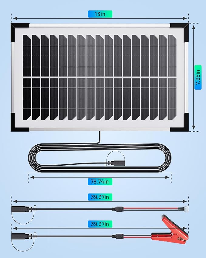 7.5W Solar Battery Maintainer & Trickle Charger, 12V Waterproof Panel with IP68 Smart Controller, Overcharge & Reverse Protection for Car, Automobile, Boat, RV, Motorcycle, Marine, Trailer