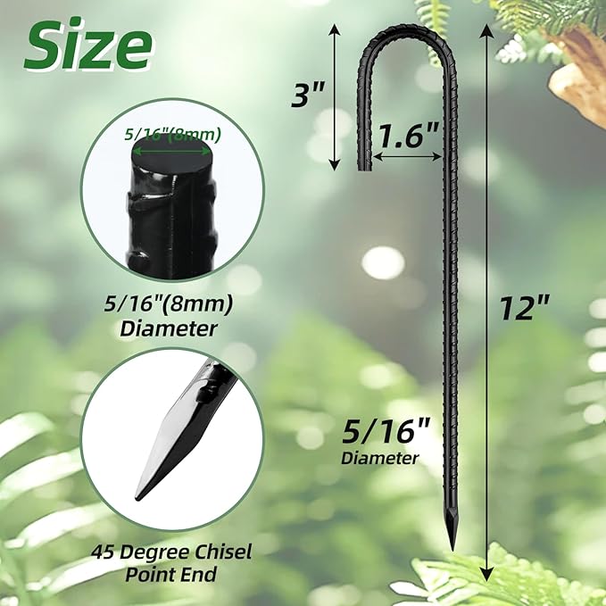 Besitu 12 Inch Rebar Stakes J Hook Ground Stakes 32-Pack Heavy Duty Galvanized Chain Link Fence Stakes Metal Tent Stakes for Outdoor Lawn Decorations Inflatables Canopy Swing Set