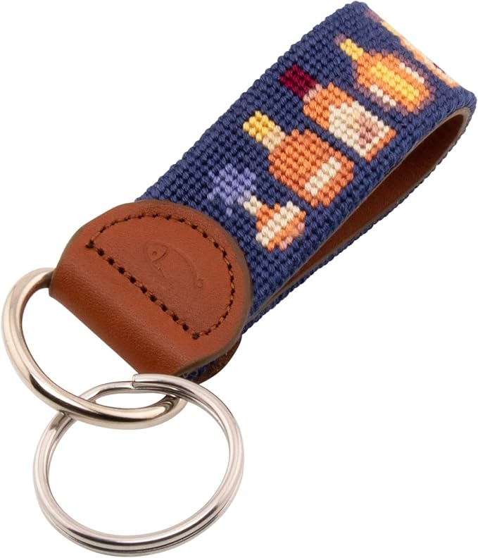 Leather Hand-Stitched Needlepoint Key Fob or Key Chain