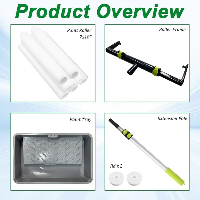 18-inch Paint Roller Kit, 7 Rollers + 24-inch Paint Roller Tray, 18 "Ultra-fine Fiber Paint Rollers, Paint Extension Rods, Suitable for DIY Interior and Exterior Walls, Rooms