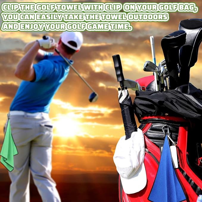 Batiyeer Golf Towels Bulk for Bags, 16"x16" Microfiber Waffle Pattern Golf Towel with Clip for Tournament, Club, Fitness
