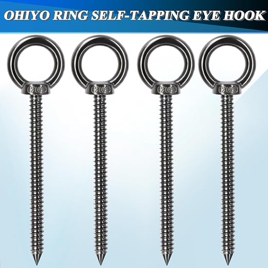 OHIYO 6.3 Inch Heavy Duty Eye Hooks M10 Self Tapping Eyelet Screw Load Capacity 850 LBS Heavy Duty Screw in Eye Hooks for Hammock Stand, Swing Chair, Yoga, Heavy Indoor & Outdoor Uses (Black)