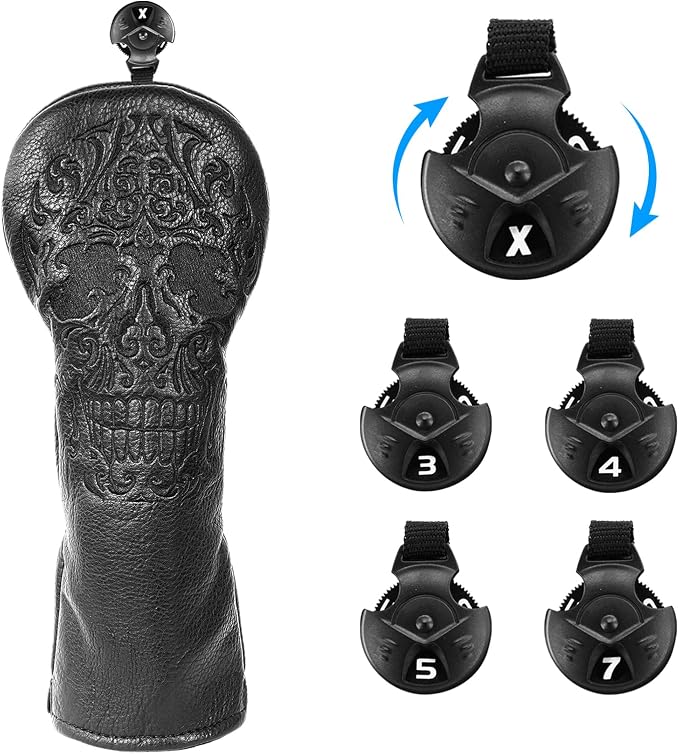 Craftsman Golf Skull Skeleton Black Golf Club Head Covers Headcover for Woods Driver and Hybrids Irons