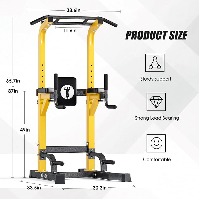 soges Pull Up Bar Dip Station, Power Tower with A Backrest, Adjustable Height Pull Up Bar Stand, Multi-Function Home Gym Strength Training