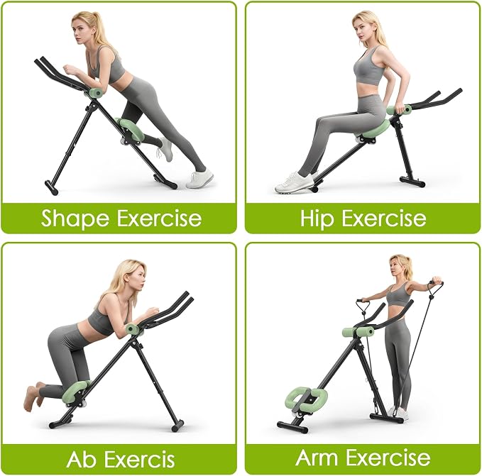 4 in 1 ab machine for stomach workout, adjustable ab trainer machine with LCD Monitor, Foldable ab workout machine With Knee and Back Protection, Load Capacity 400 LBS, Unisex, Green