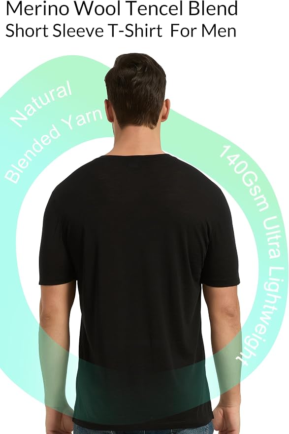 Merino Wool & Tencel Blend T Shirt for Men, Redefined Softness, Lightweight Comfort