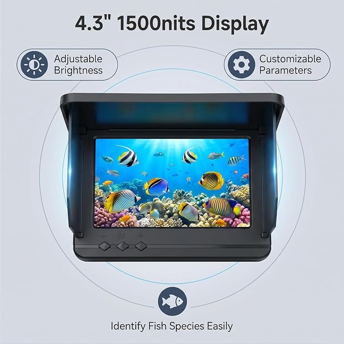 Underwater Fishing Camera with Infrared Night Vision, IP67 Waterproof Portable Fish Finder for Ice Fishing, Kayak, Boat, River & Lake