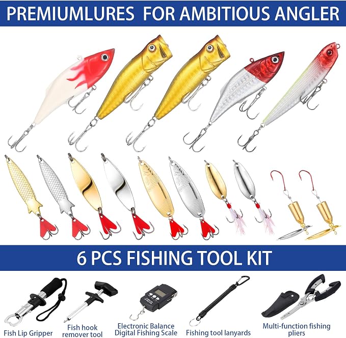 Gemscream 393 Pcs Fishing Tool Kit Fishing Backpack with Tackle Boxes Included Pliers Gear and Equipment Bait Rigs Fish Lip Gripper Lure Gear Kit Fish Hooks Remover Tools