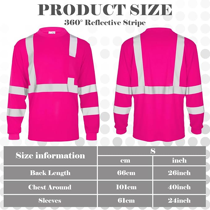 Amylove 4 Pcs Women Long Sleeve Safety Shirt High Visibility Shirts Reflective Construction Work Shirts for Women(S,Rose Red)