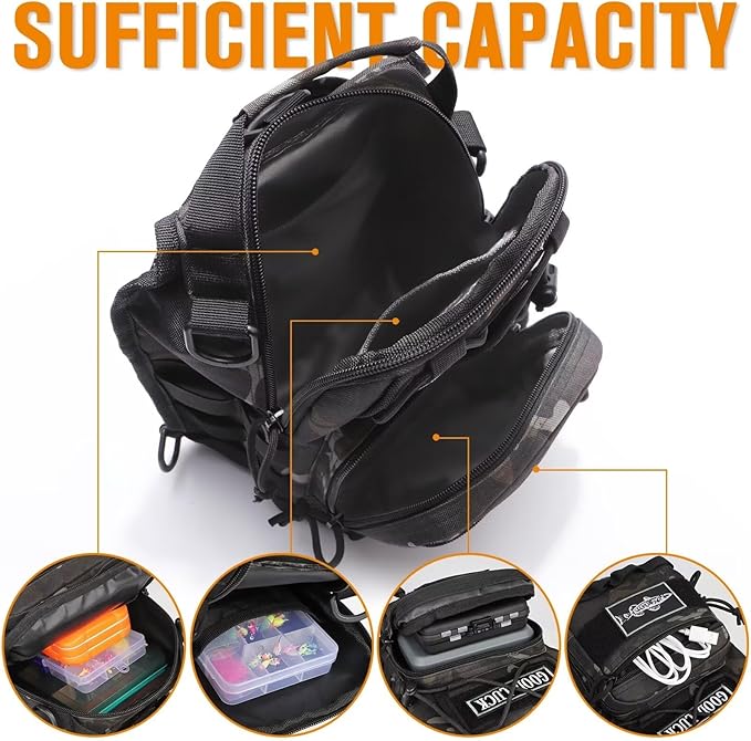 Dovesun Small Fishing Backpack, Waterproof Fly Fishing Sling Pack Tackle Bag with Tackle Boxes